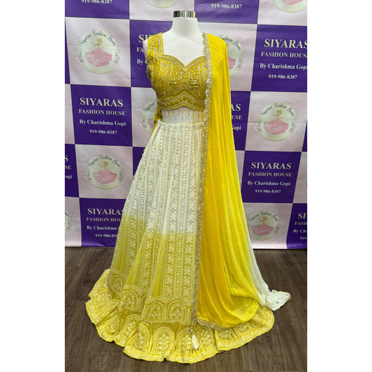 Gorgeous yellow chikankari Lehanga dual shade with matching dupatta XL 42, weeding Partywear Dress Ready to ship USA from NC