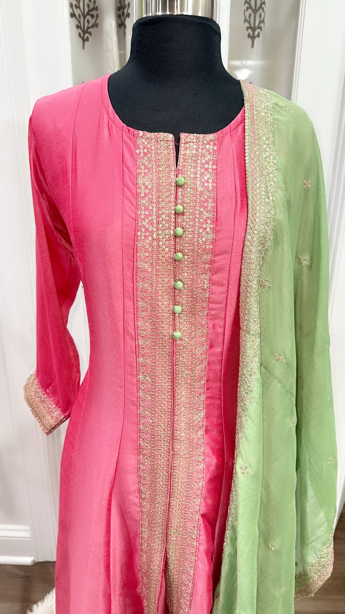 Vibrant Silk Front Slit Anarkali Suit set in due tone in Xl 42 and XXL 44