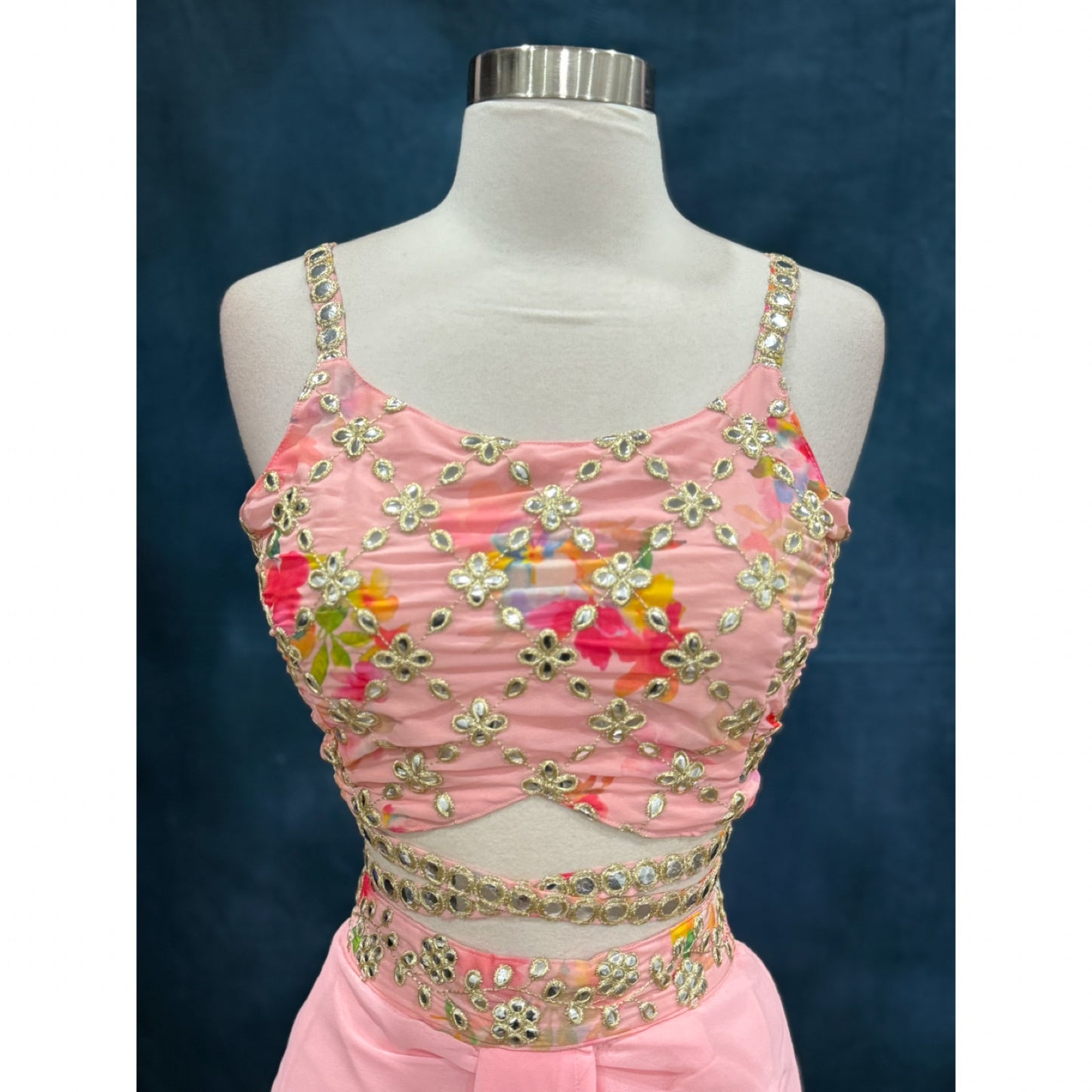 Elegant Pink Indo-Western Crop Top Set | Embroidered Partywear Dress | Drape Skirt Outfit | Size 38 | Ready to Ship from USA