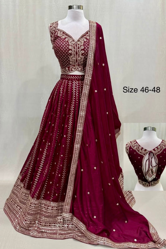 Gorgeous Wine Silk Purple Lehanga size 46 to 48 wedding Partywear reception wedding guest outfit