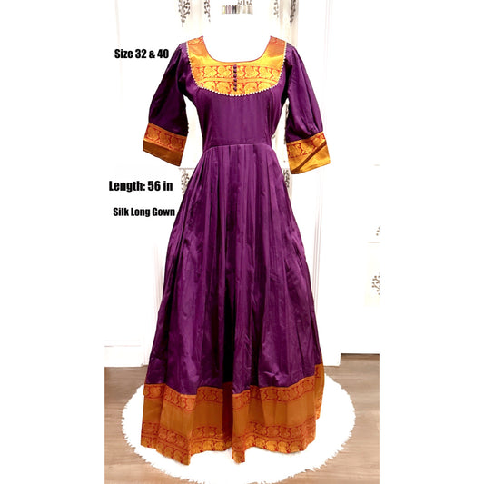 Silk traditional Long gown in green and lavender color for Mom n Daughter combo.
