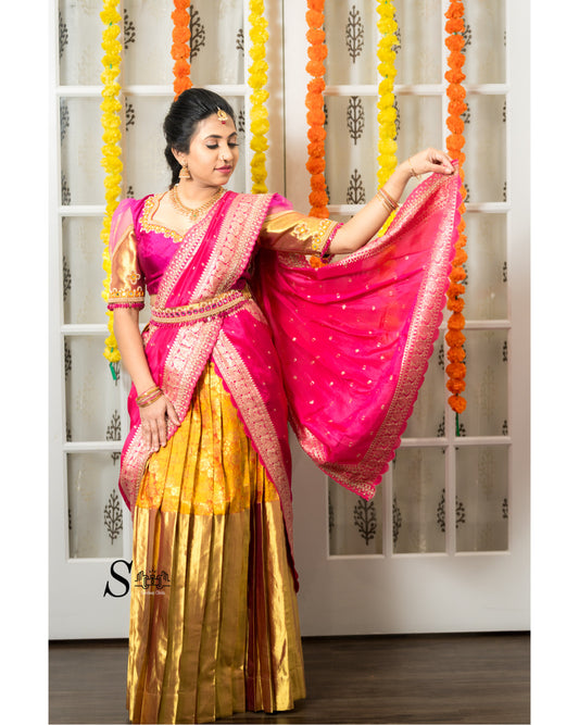Beautiful Premium Pure Kanchi Pattu Lehenga/ half saree for half sare function/ wedding occasion. Fits size 34 to 38