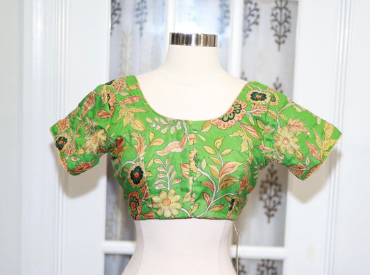 Beautiful Kalamkari hand work with stitched blouse. Size fits 36 to 38