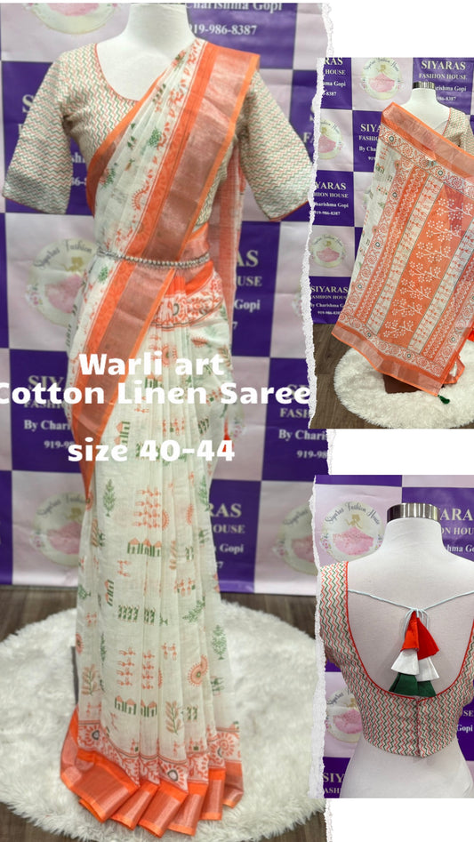Beautiful Warli Art Tri color Saree Independence day special ready to ship ASAP from NC, Tiranga saree