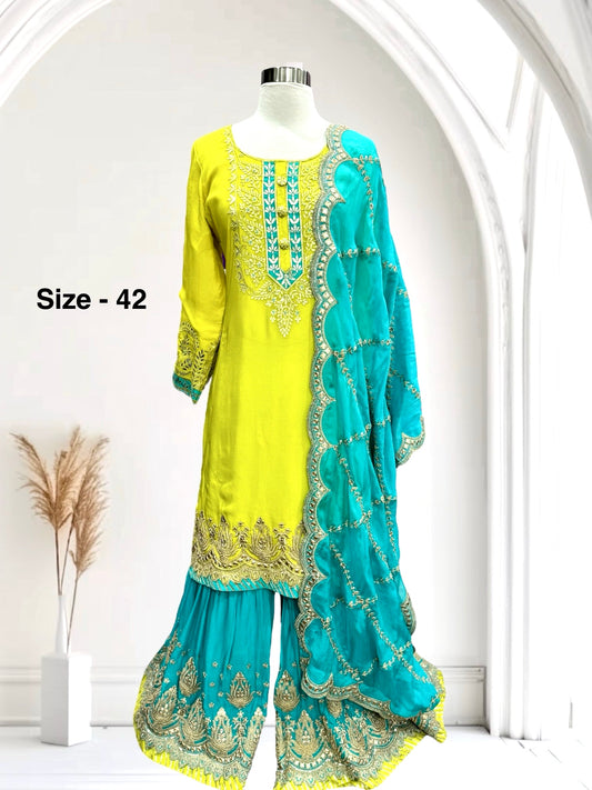 Beautiful designer Sharara set ready to wear. Available in size 42