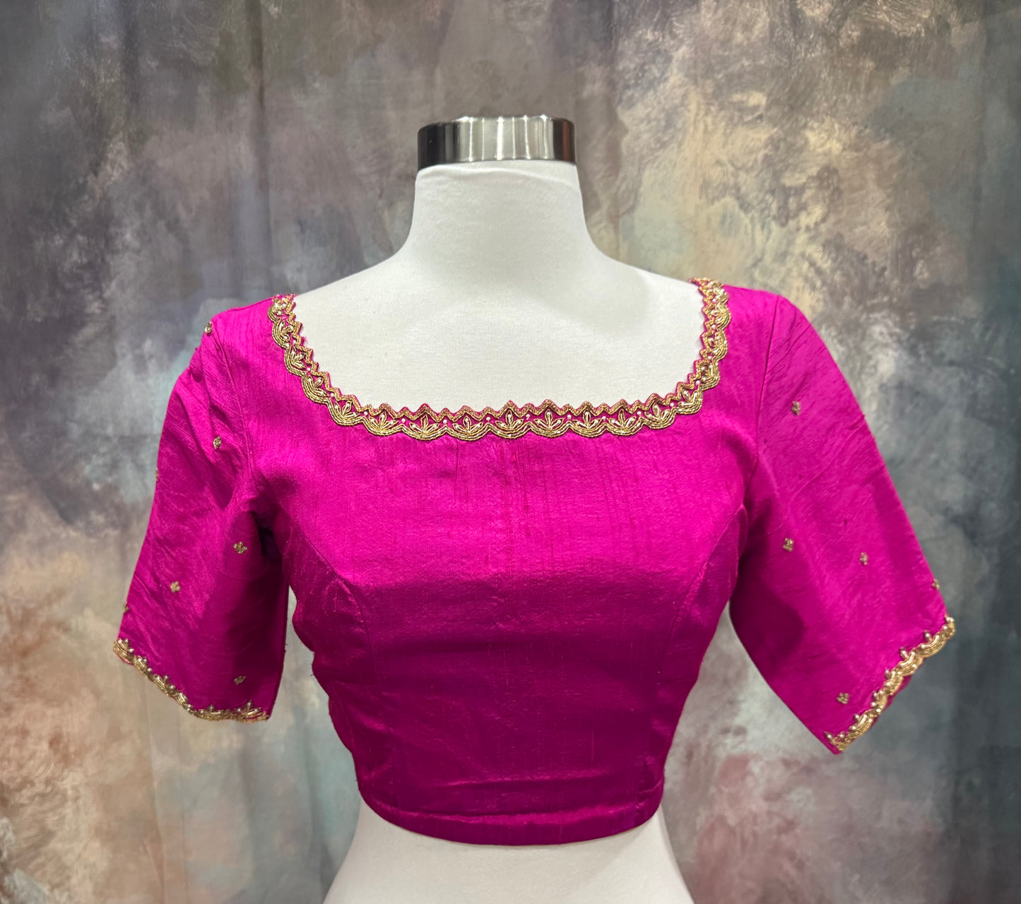 Pure raw silk blouse in Rani pink color. Available size is 36 to 40