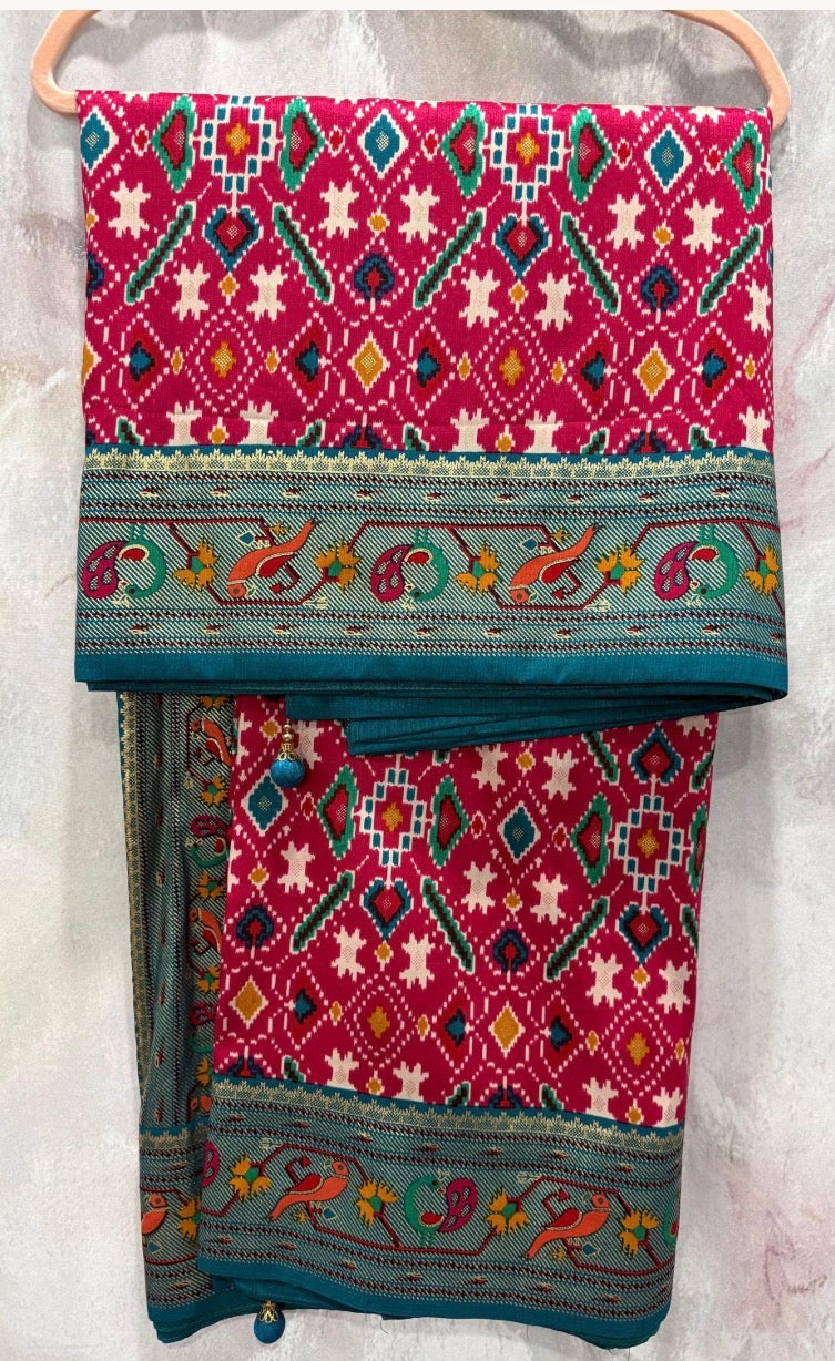 Patola Silk Saree with Embroidered Blouse | Saree tassels|Traditional Indian Saree | Designer Silk Saree | Festive Wear | Size 38–42