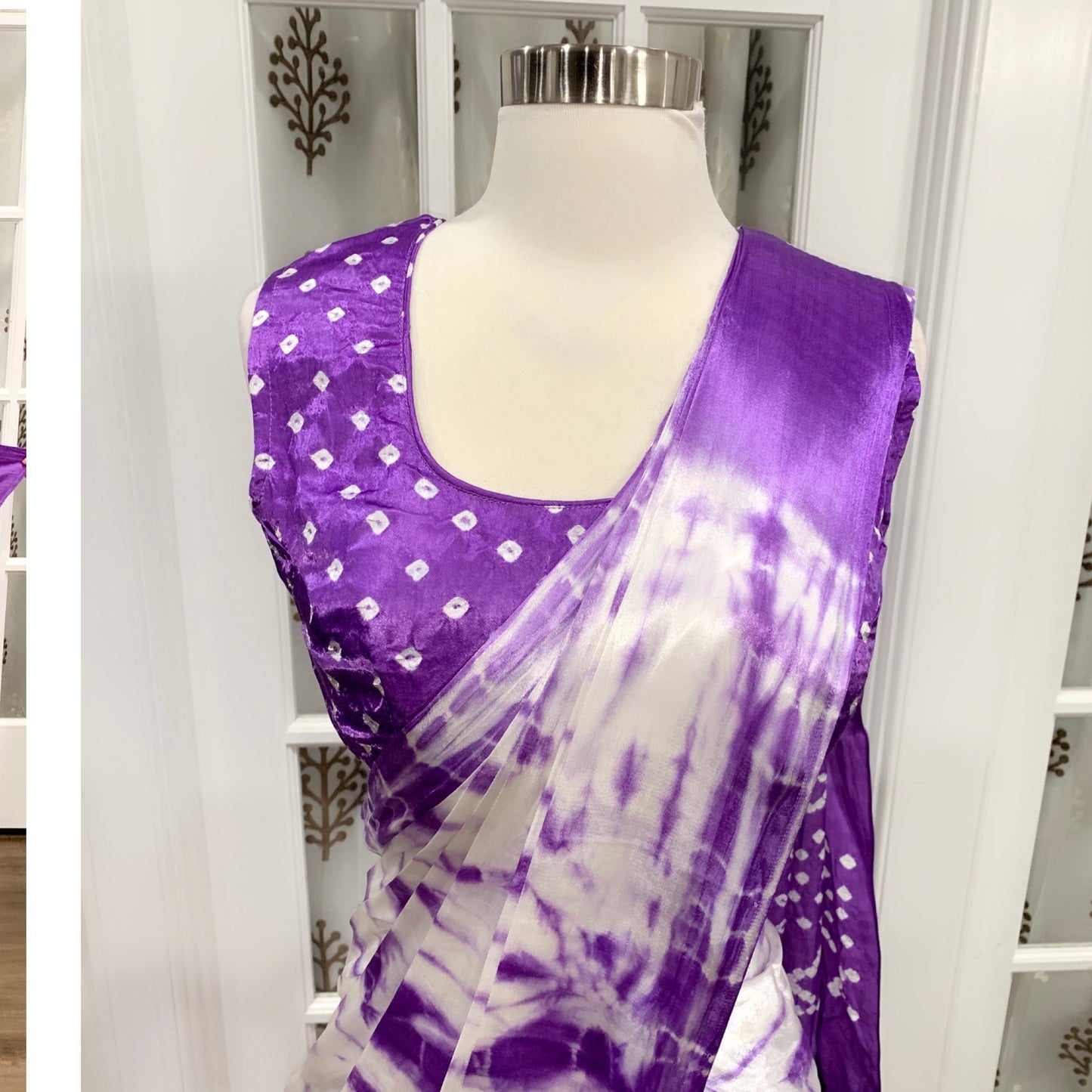 Gorgeous purple Hand made hand dyed Tissue Pallu Bandhini Saree Modal Silk fabric with sleeves attached inside
