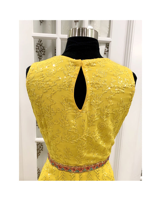 Beautiful Premium quality Georgette yellow Color Long Gown with contrast Dupatta size 42 length 58 in for Haldi / Partywear Outfit