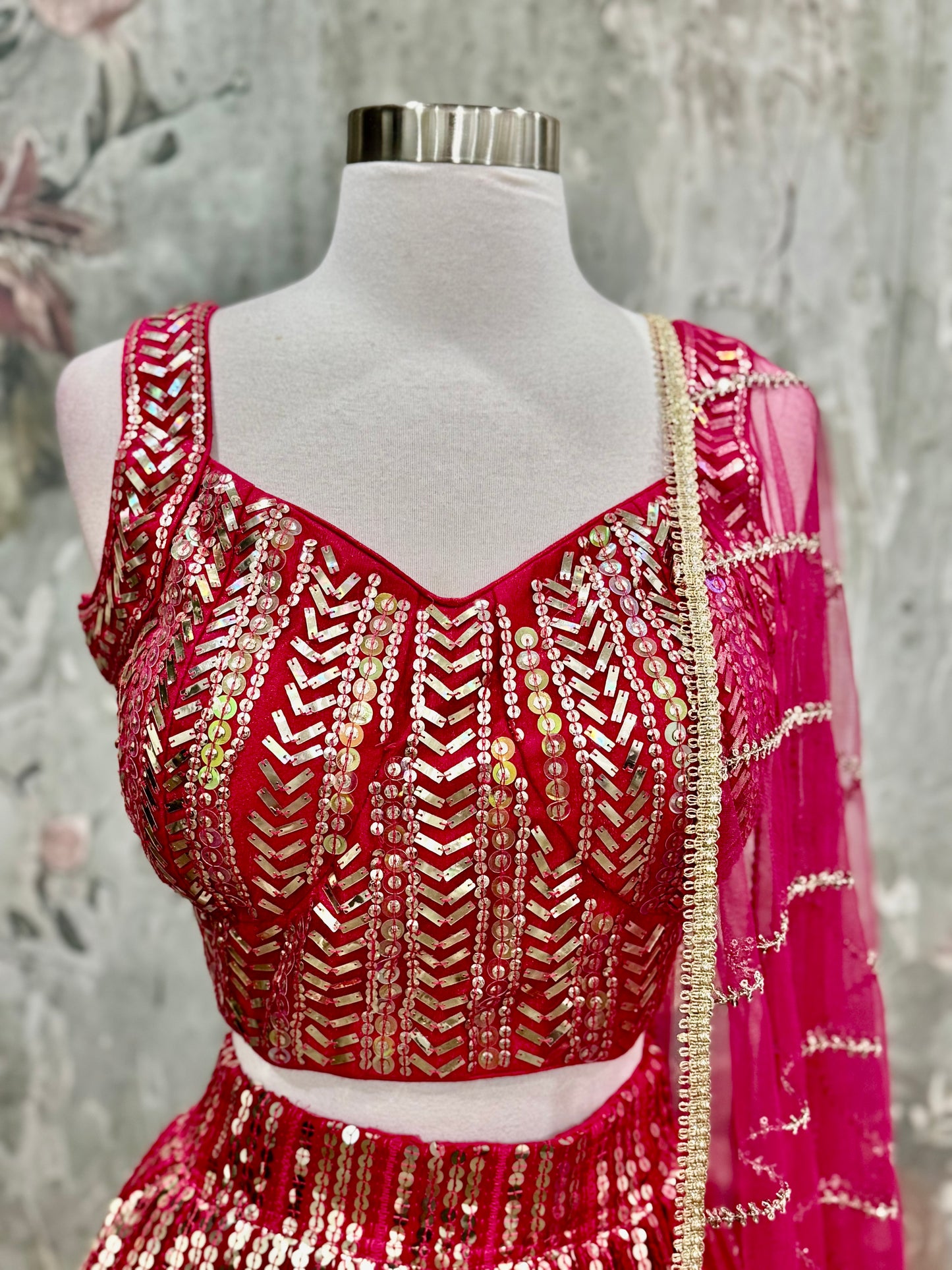 Stunning fuchsia pink sequin lehanga Designed to dazzle, styled to slay. Perfect for weddings, sangeet & Grand celebrations. Available in size 40