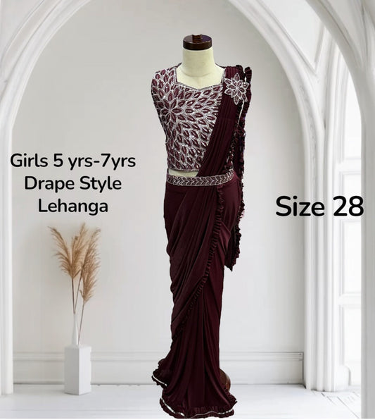 This chic Indo-Western drape style Lehanga for girls (5–7 yrs, size 28) is the perfect blend of tradition & modern elegance.