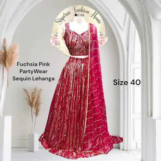Stunning fuchsia pink sequin lehanga Designed to dazzle, styled to slay. Perfect for weddings, sangeet & Grand celebrations. Available in size 40