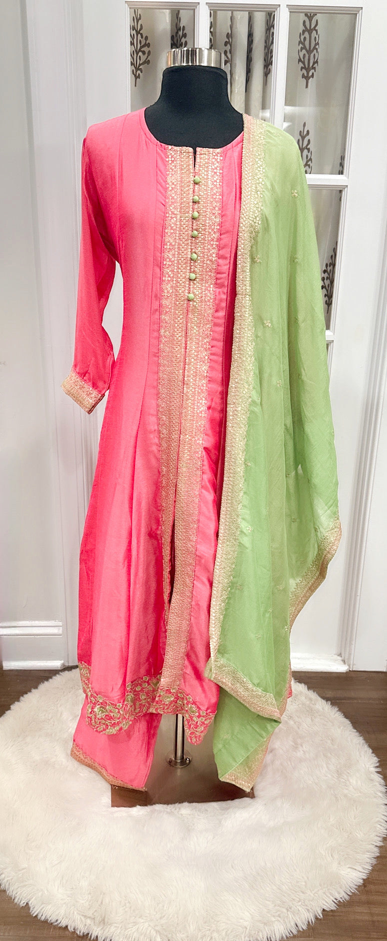 Vibrant Silk Front Slit Anarkali Suit set in due tone in Xl 42 and XXL 44
