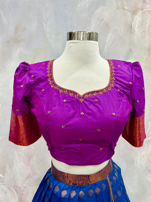 Beautiful Customized Kanchi Pattu half saree. Available in size 36 to 40