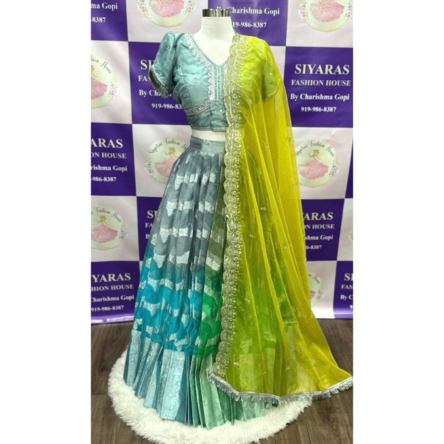Beautiful Organza dual shade half saree. Now available in size 40-42