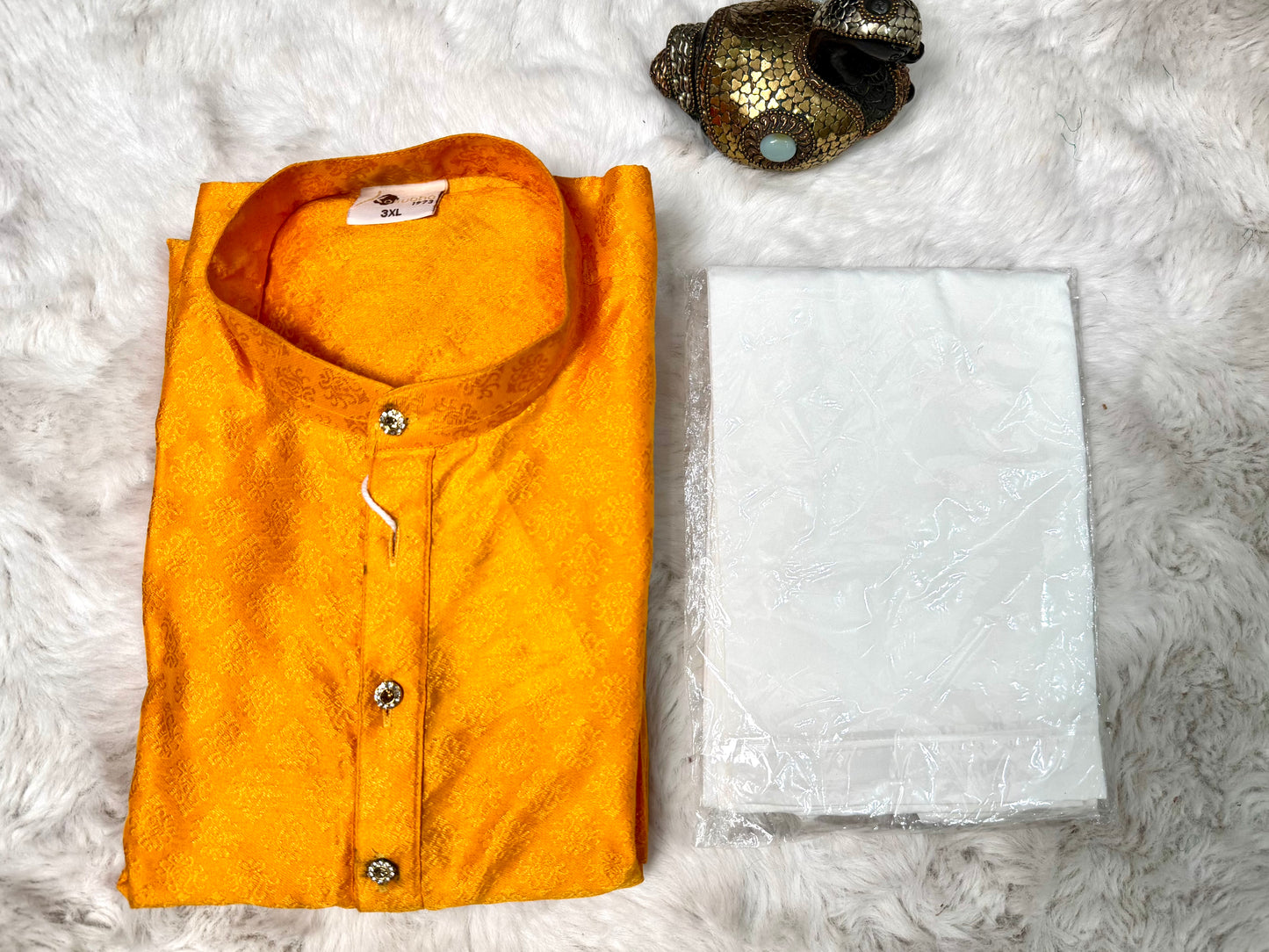 Elegant silk Mens Haldi Kurta pyjama sets jhabha silk fully stitched size 3XL s