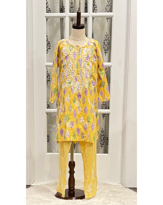 Kids Chikankari Cotton kurti set. Available in size 28 to 32