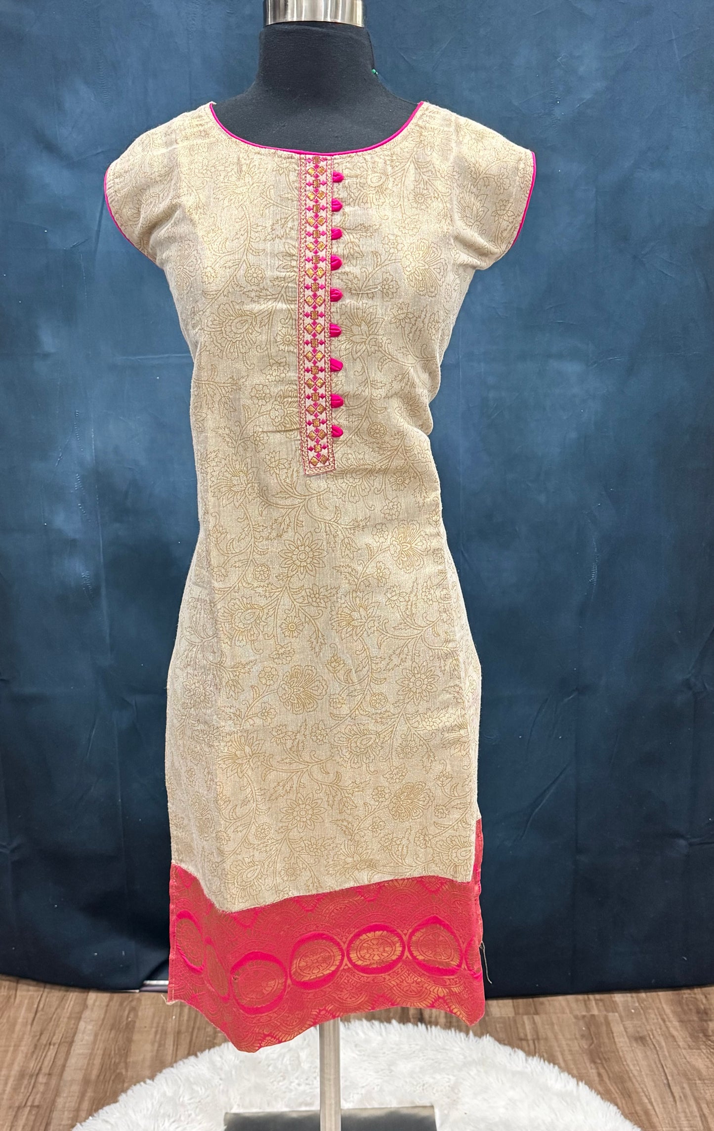 Silk Kurti Top Excellent quality Pink in in L size ( 40). Cream gold in xxl size 44