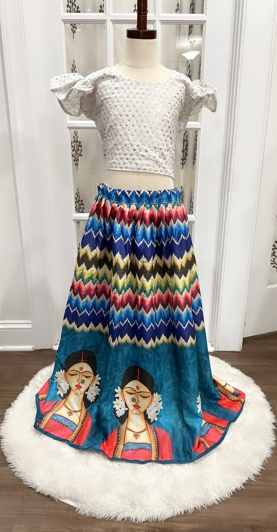 Girls Lehanga Choli sequence croptop with digital print Silk Lehanga Age 8 to 13 yrs