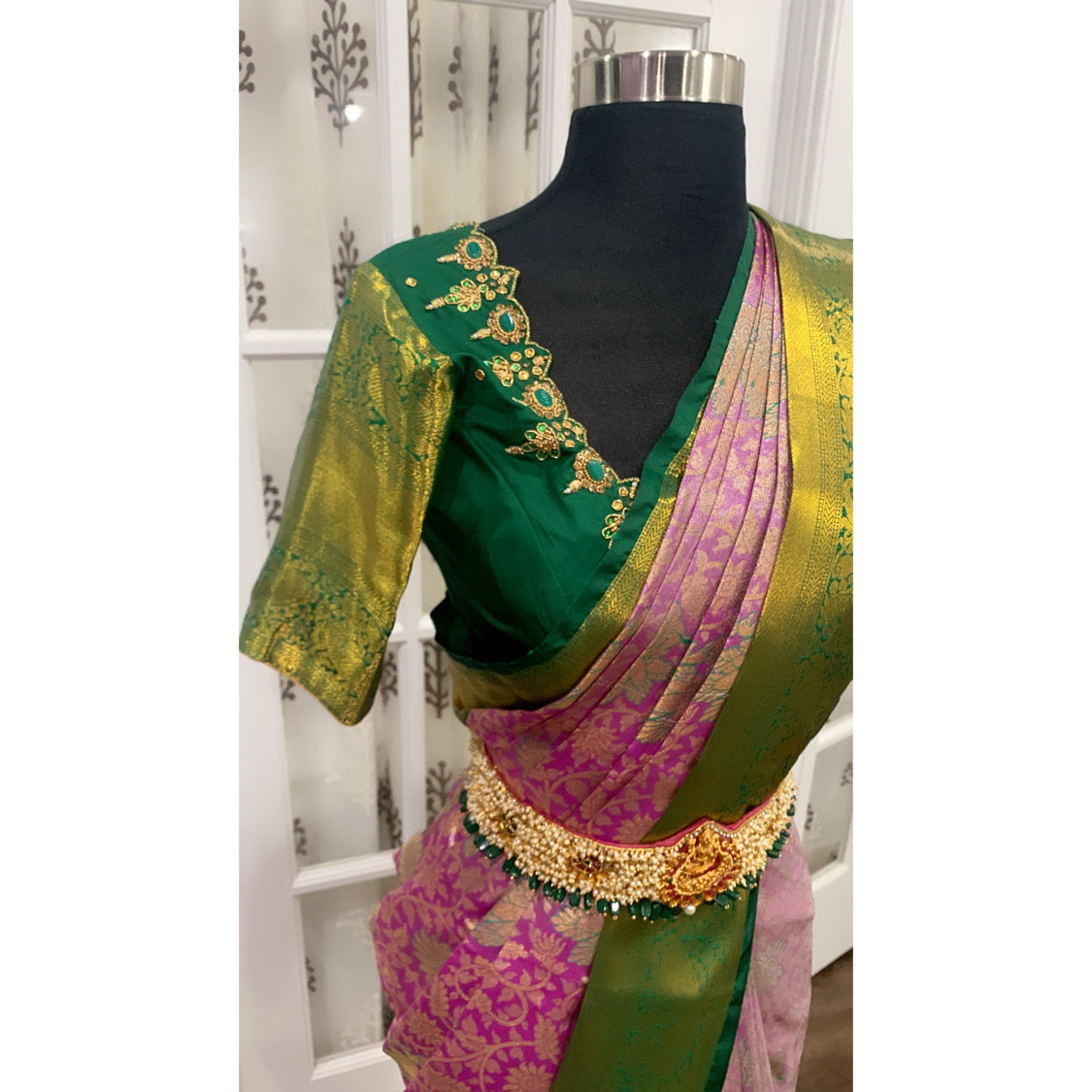 Stunning Kanchi Pattu saree with elegant Maggam work blouse fully stitched size 38-42