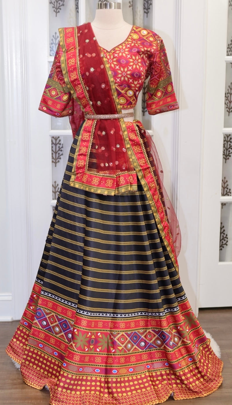 Fully Stitched Butter silk 8mtr Full Flair Chaniya Choli with Butter Silk Printed Dupatta