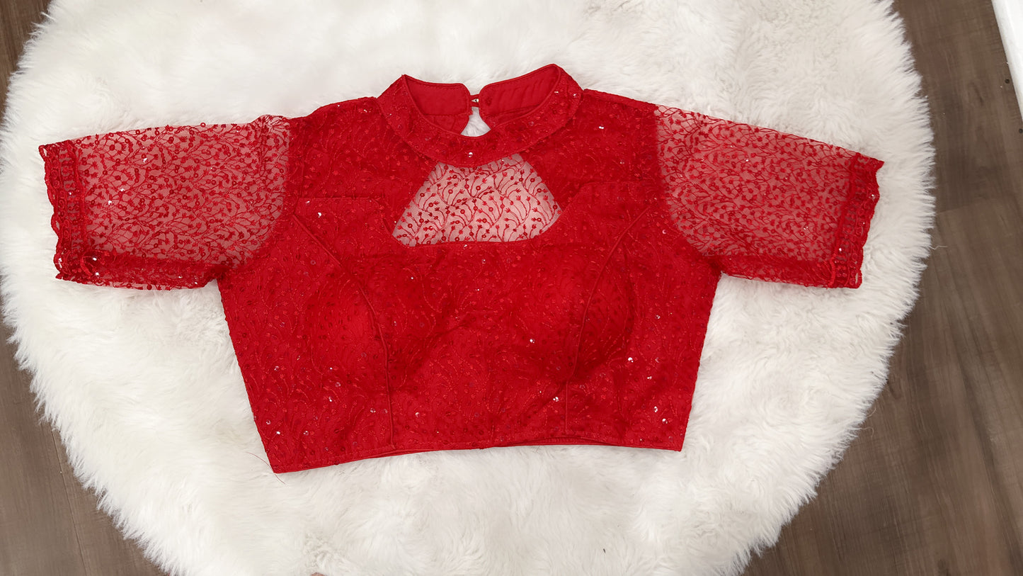 😍 Beautiful net embroidery with sequins designer party wear blouse. Available in size 38