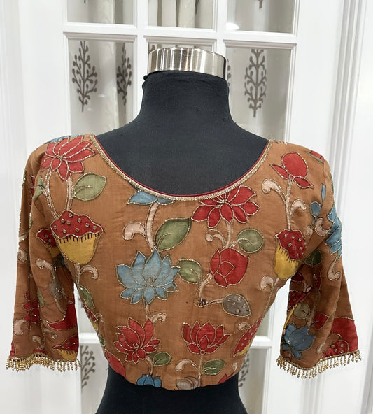 Pure Pen Kalamkari had work blouse. Available in size 36 to 42