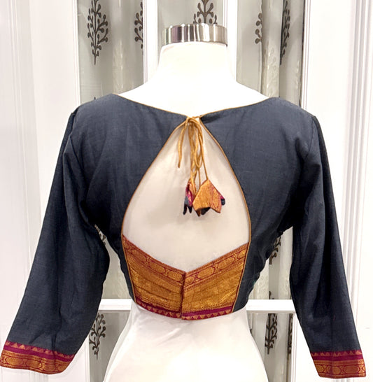 Traditional Naranyanpet pure cotton Lehanga /Half saree with self color duppatta in charcoal color with purple border Langa voni