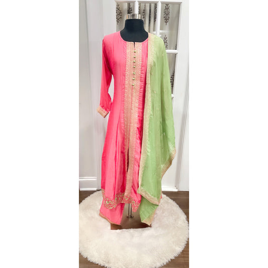 Vibrant Silk Front Slit Anarkali Suit set in due tone in Xl 42 and XXL 44