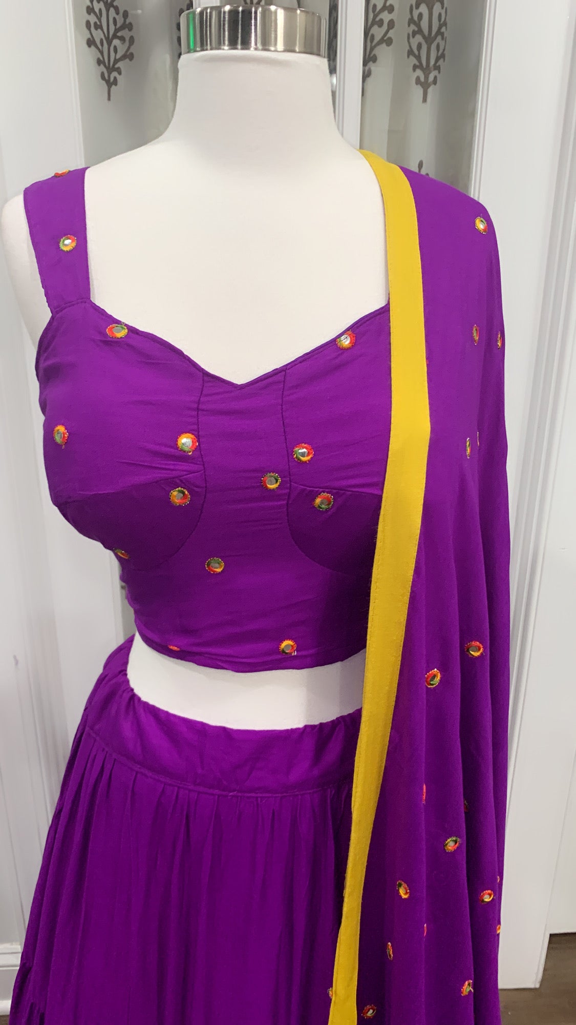 Trendy Chaniya Choli Purple color Big Gher Fully Stitched tier pattern Rayon fabric L Size Navratri Special Budget Friendly Freeship