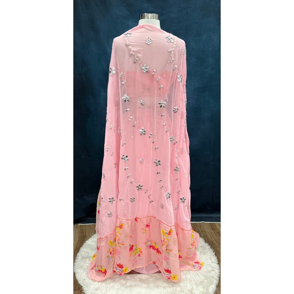 Elegant Pink Indo-Western Crop Top Set | Embroidered Partywear Dress | Drape Skirt Outfit | Size 38 | Ready to Ship from USA