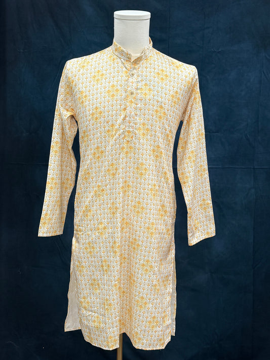 Men’s Sequin Silk Kurta Pyjama Set | Light Yellow Partywear Outfit | Wedding & Reception Dress | Size 44 | Fast Shipping from USA | Budget Friendly