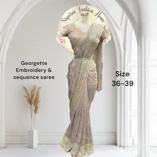 Beautiful Pastel georgette embroidery and sequence saree. Size 36 upto 39