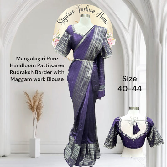 Beautiful Pure Mangalagiri handloom pattu saree and detailed blouse – lightweight, stylish & perfect for size 40-44