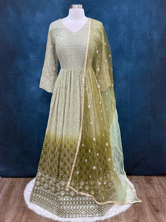 Beautiful Party wear gown perfect for Mehendi , birthday, wedding events. Available in size 44 inches and Can be altered if needed.