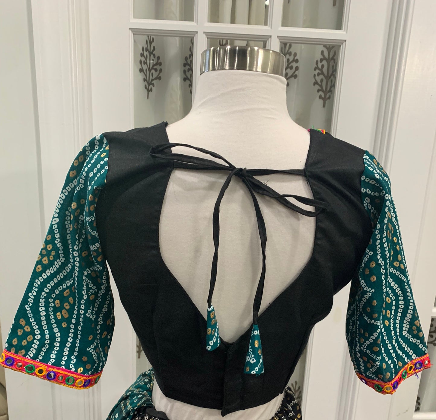 Bandhini Designer big flair 8mts Chaniya Choli for Navratri Season in elegant Black , green and rani pink combo size 38 plus margin