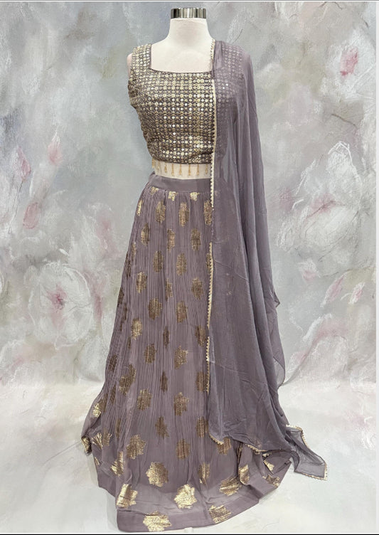 Beautiful mauve fully stitched wedding guest partywear lehanga in jacquard silk size 40 ready to ship