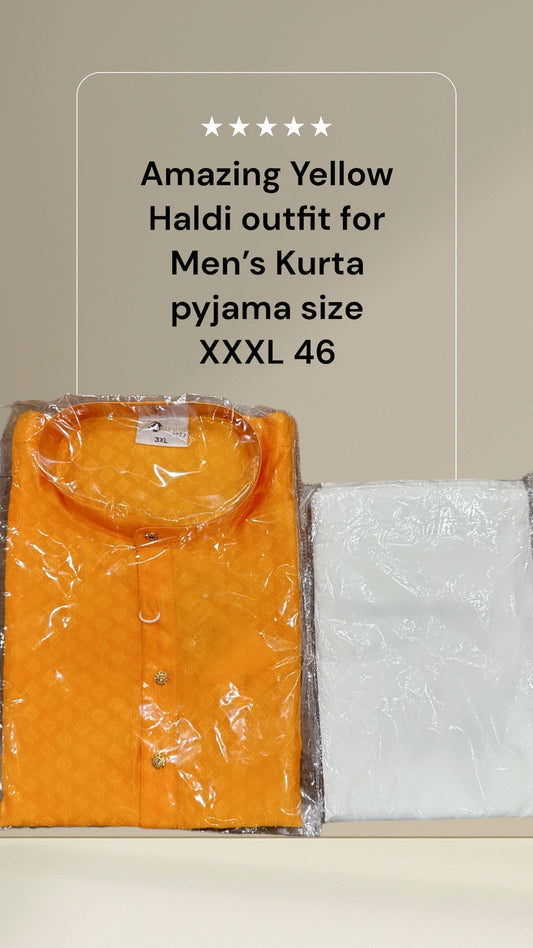Elegant silk Mens Haldi Kurta pyjama sets jhabha silk fully stitched size 3XL s