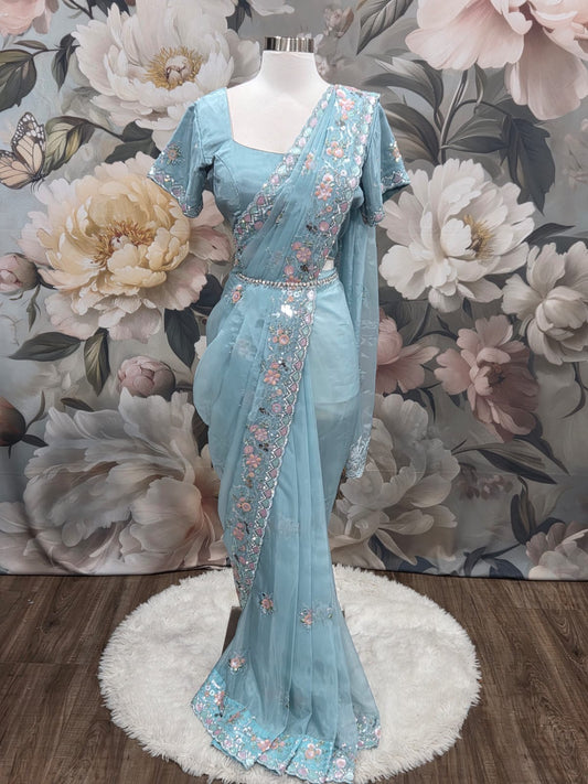 Stunning Parywear Pure Organza sequence saree intricate sequences and delicate fabric combination. Available in size 40/42 Can be altered
