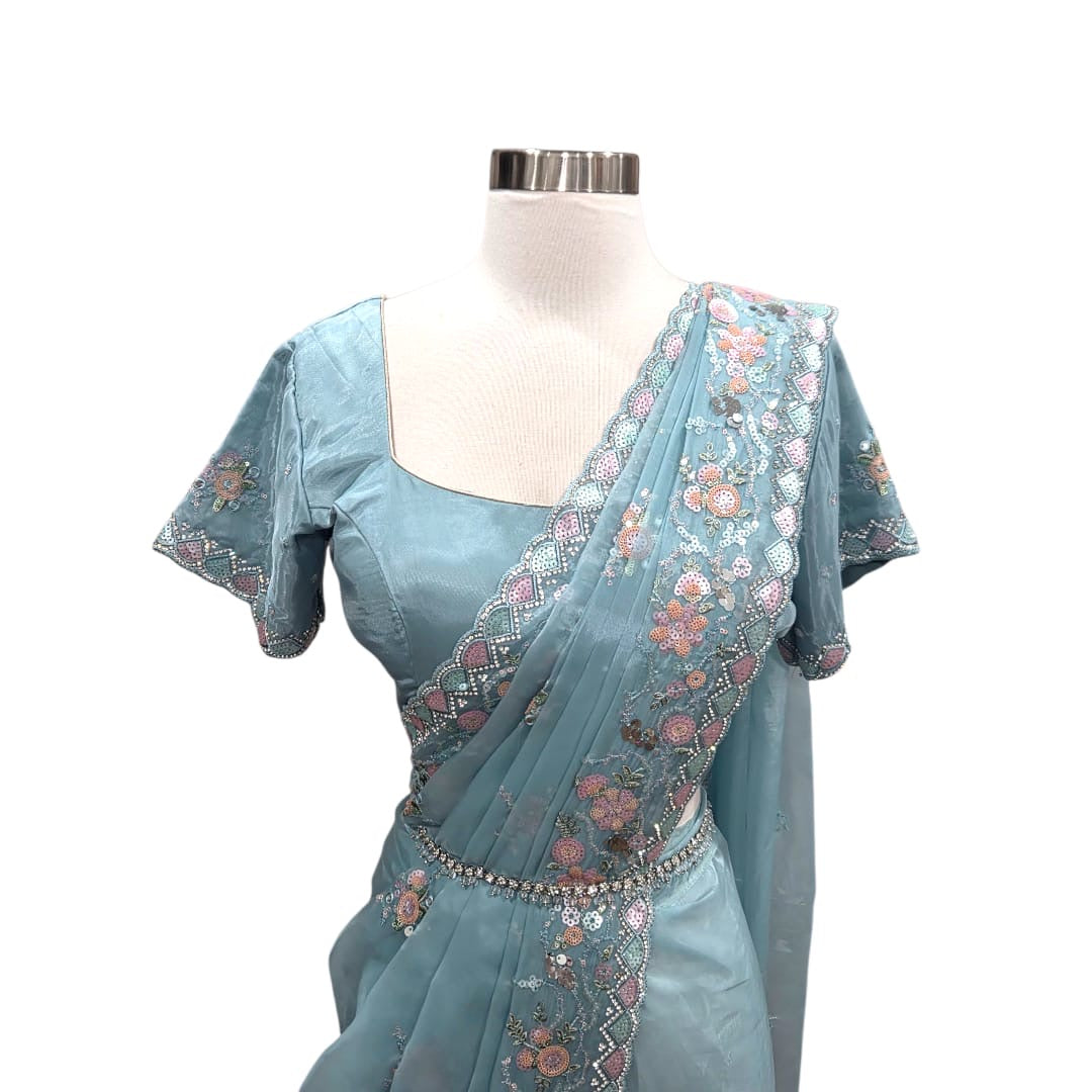 Stunning Parywear Pure Organza sequence saree intricate sequences and delicate fabric combination. Available in size 40/42 Can be altered