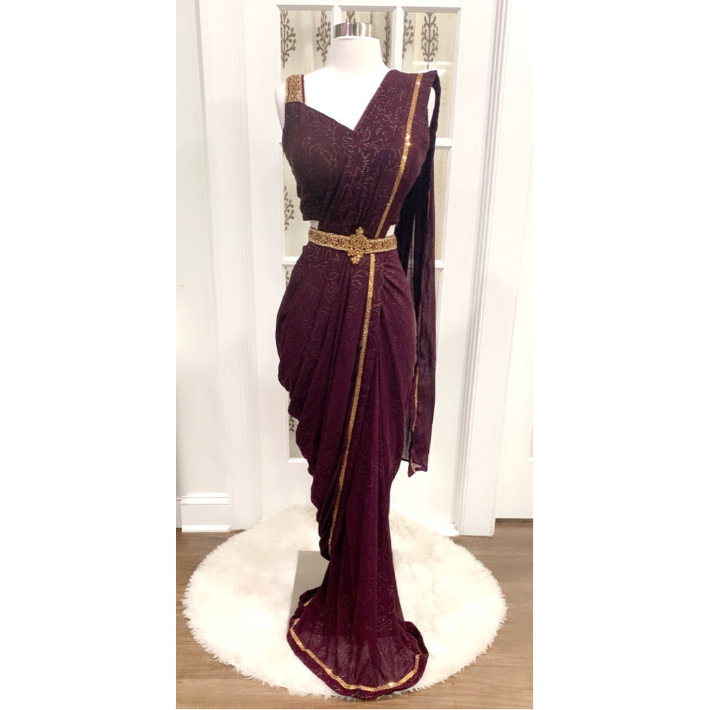 Beautiful Georgette Ready to Wear saree which has a waistband with closure and comes with stitched blouse