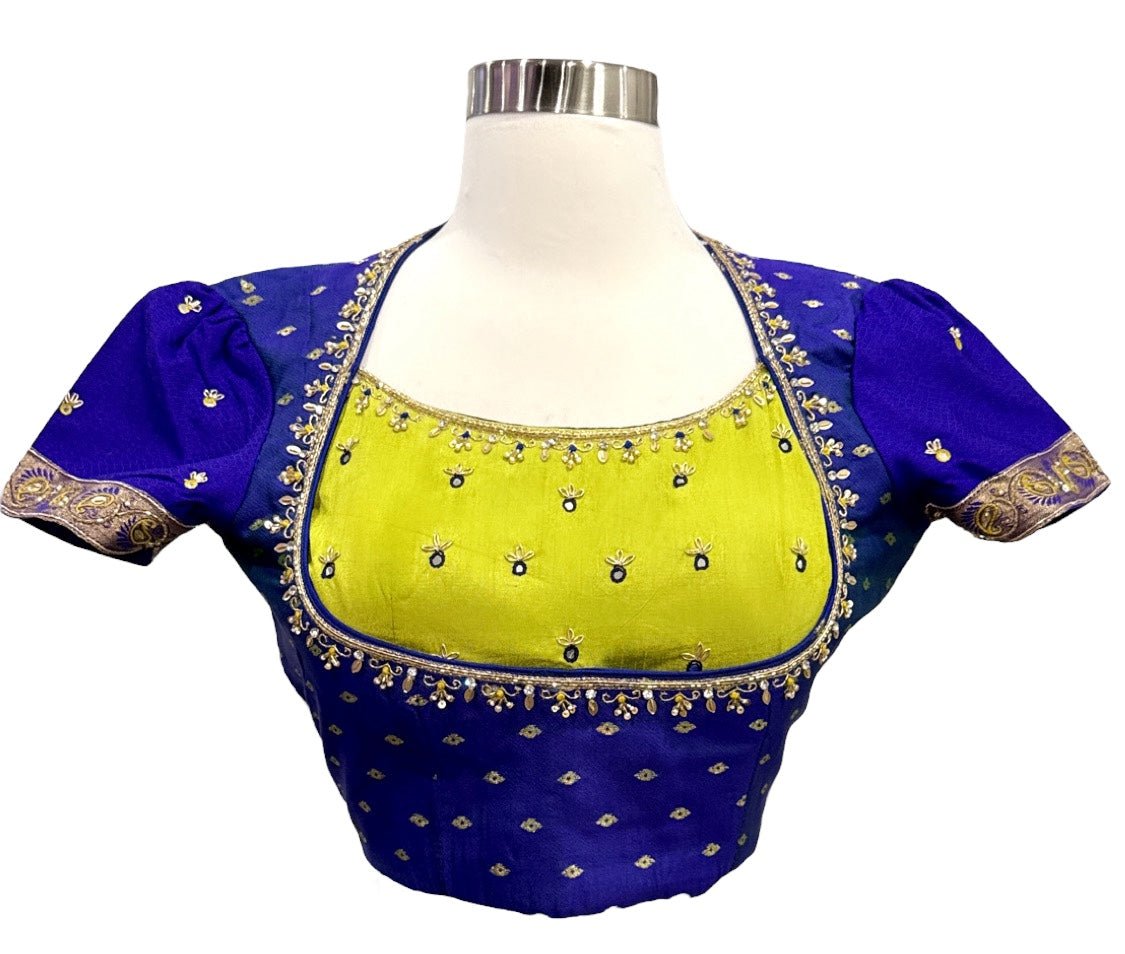 Trendy Lime and Blue combo Gadwal Silk Half saree for teens/adults with work blouse Half Saree. Size 38/40/42