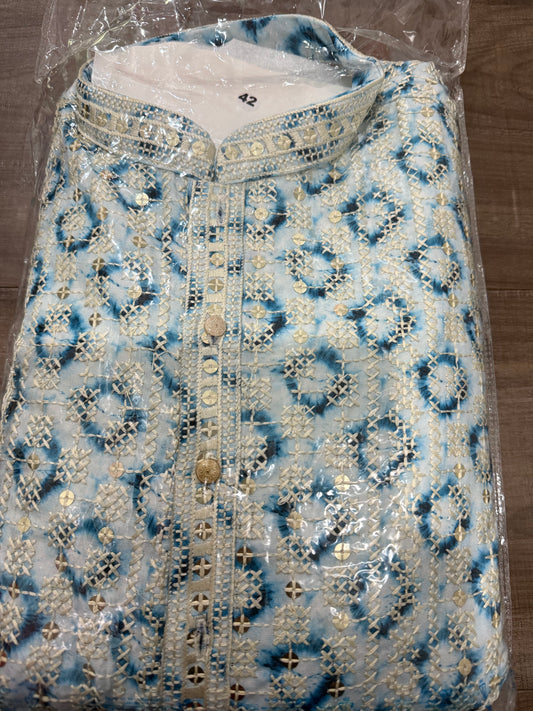 Elegant Men’s sequin kurta with white pant premium buttons pyjama set perfect for weddings & Diwali parties size 36,38,40,42,44