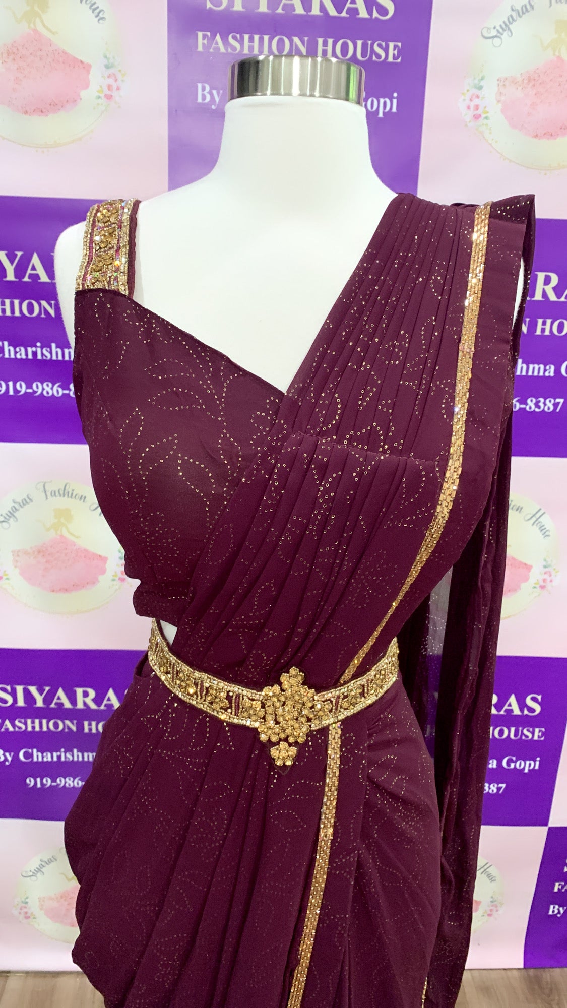 Beautiful Georgette Ready to Wear saree which has a waistband with closure and comes with stitched blouse
