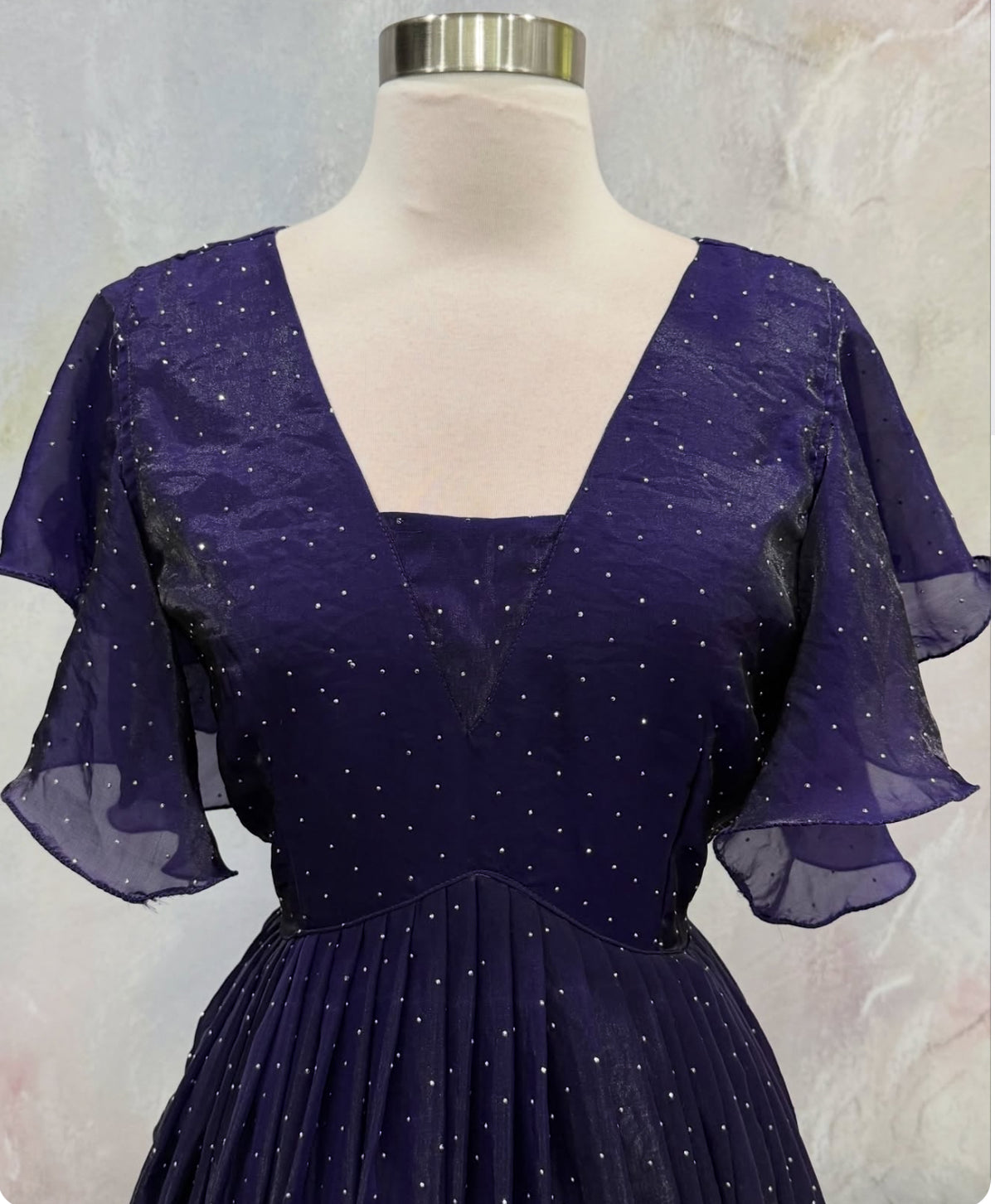 Customized Long gown premium tissue fabric with all over swaroski stone work elegant Partywear dress size 38/40