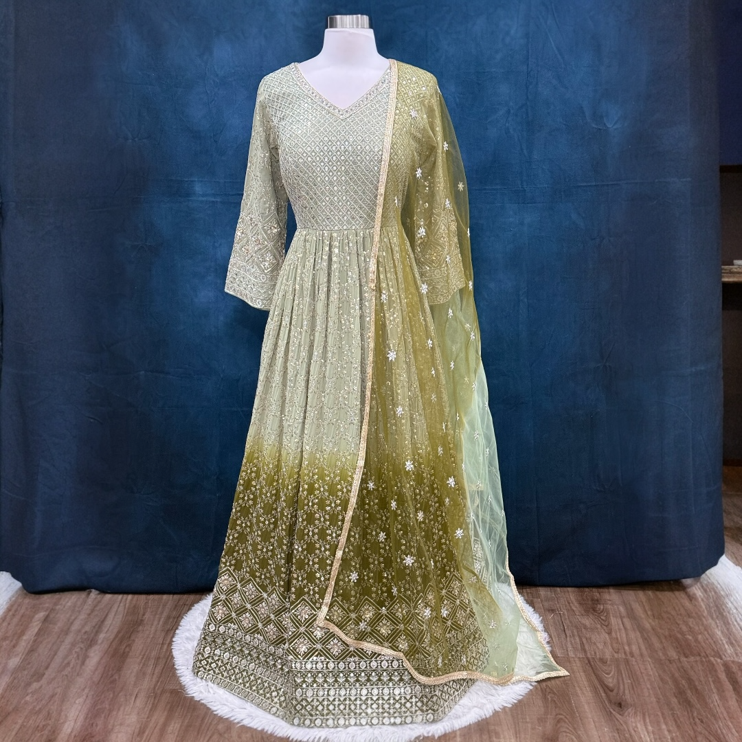 Beautiful Party wear gown perfect for Mehendi , birthday, wedding events. Available in size 44 inches and Can be altered if needed.