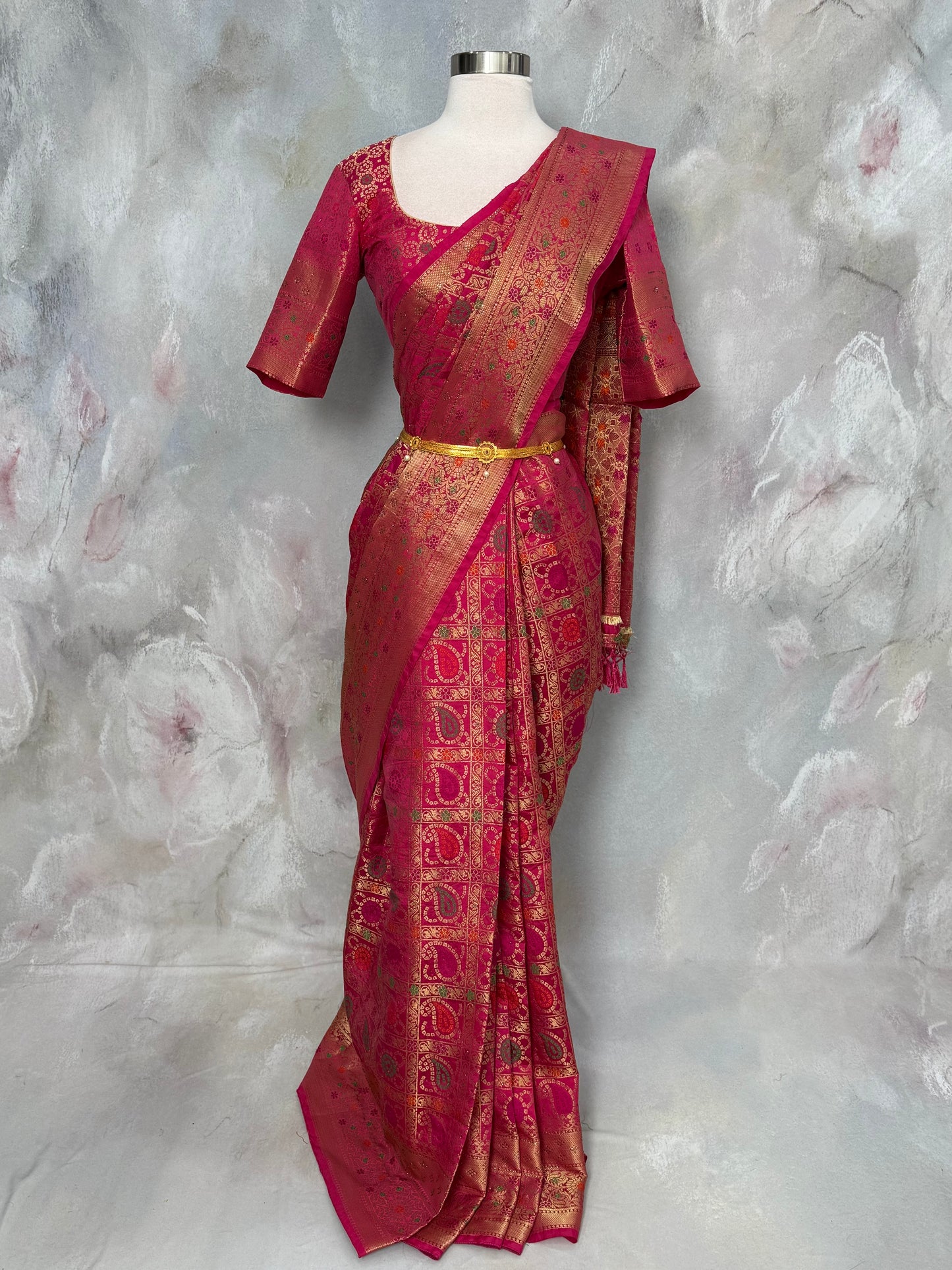 Pink Bandhini Saree with Swathi Work | Rich Zari Pallu | Stitched Blouse 36-40 | Wedding & Festive Wear | Ready to Ship USA