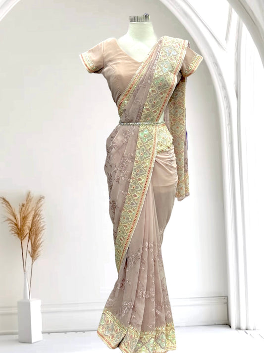 Beautiful Pastel georgette embroidery and sequence saree. Size 36 upto 39