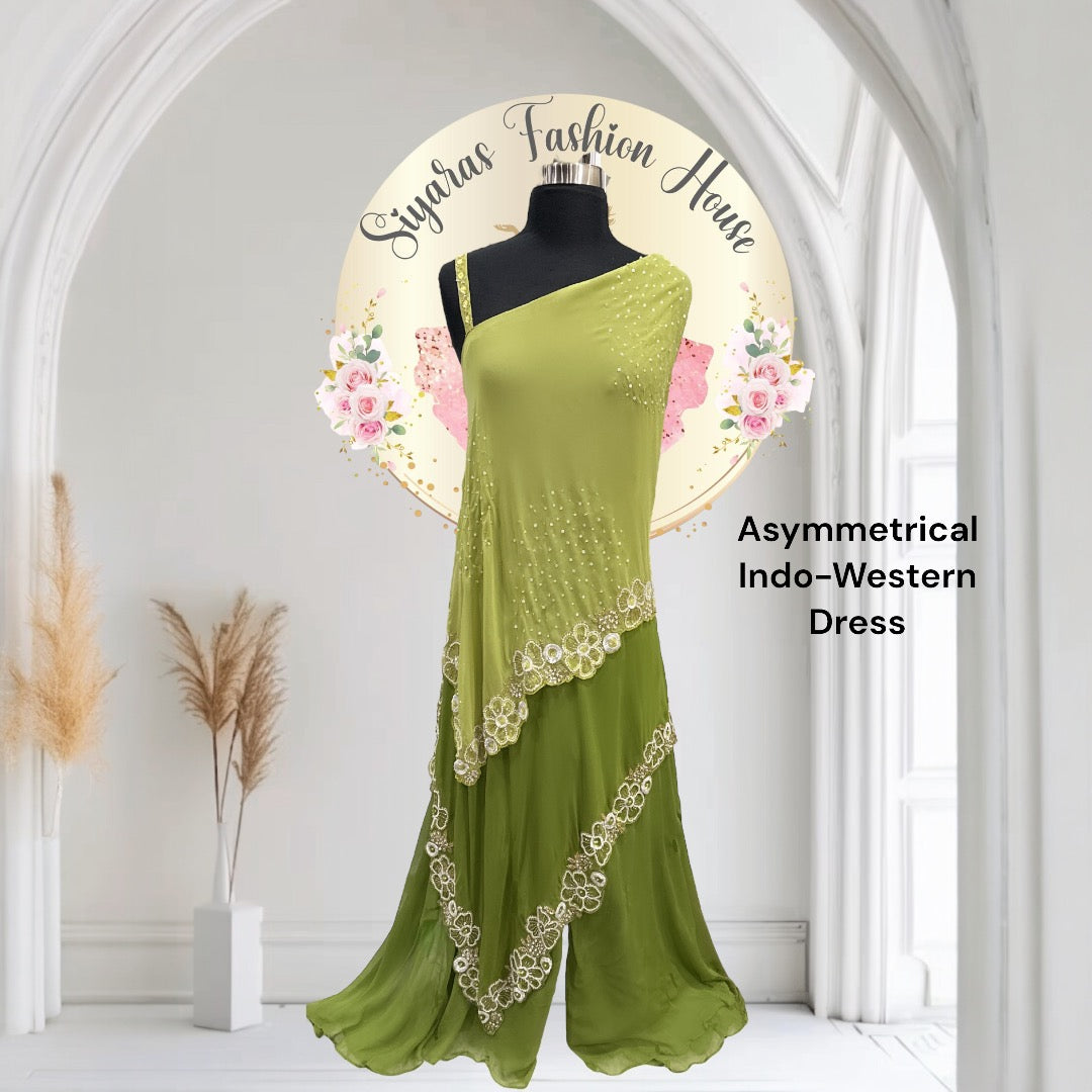Lime Green Asymmetrical Indo-Western Dress palazzo set