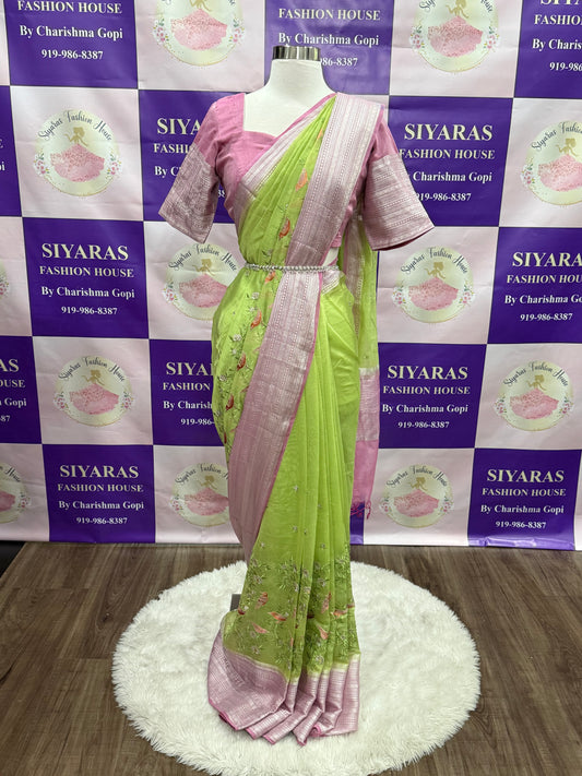 Beautiful Chanderi Silk with embroidery work on the work. Available in size 42 to 46